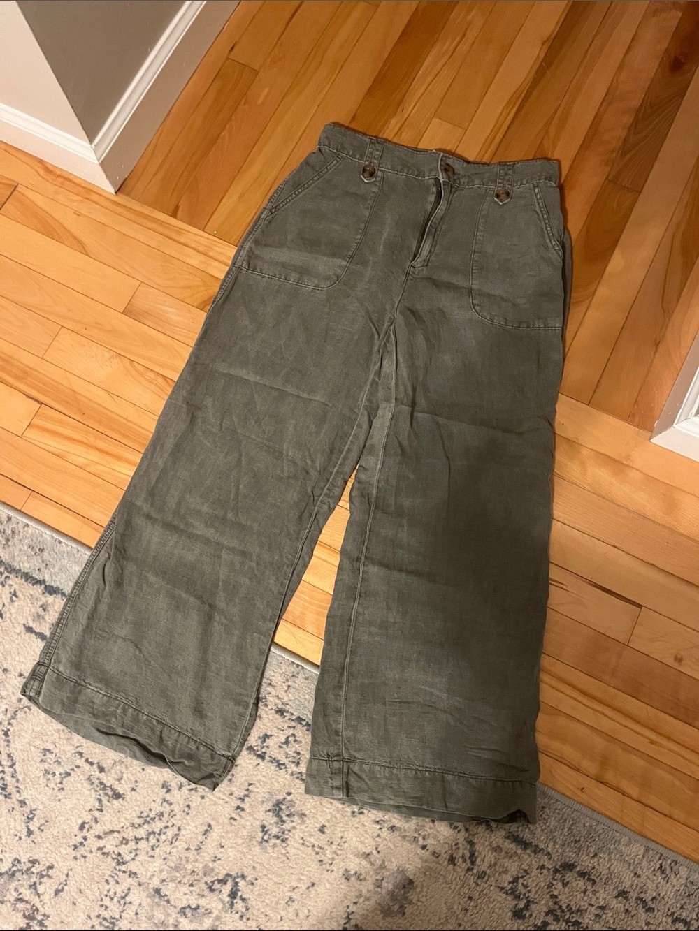 Olive Wide-Leg Linen Blend Pants